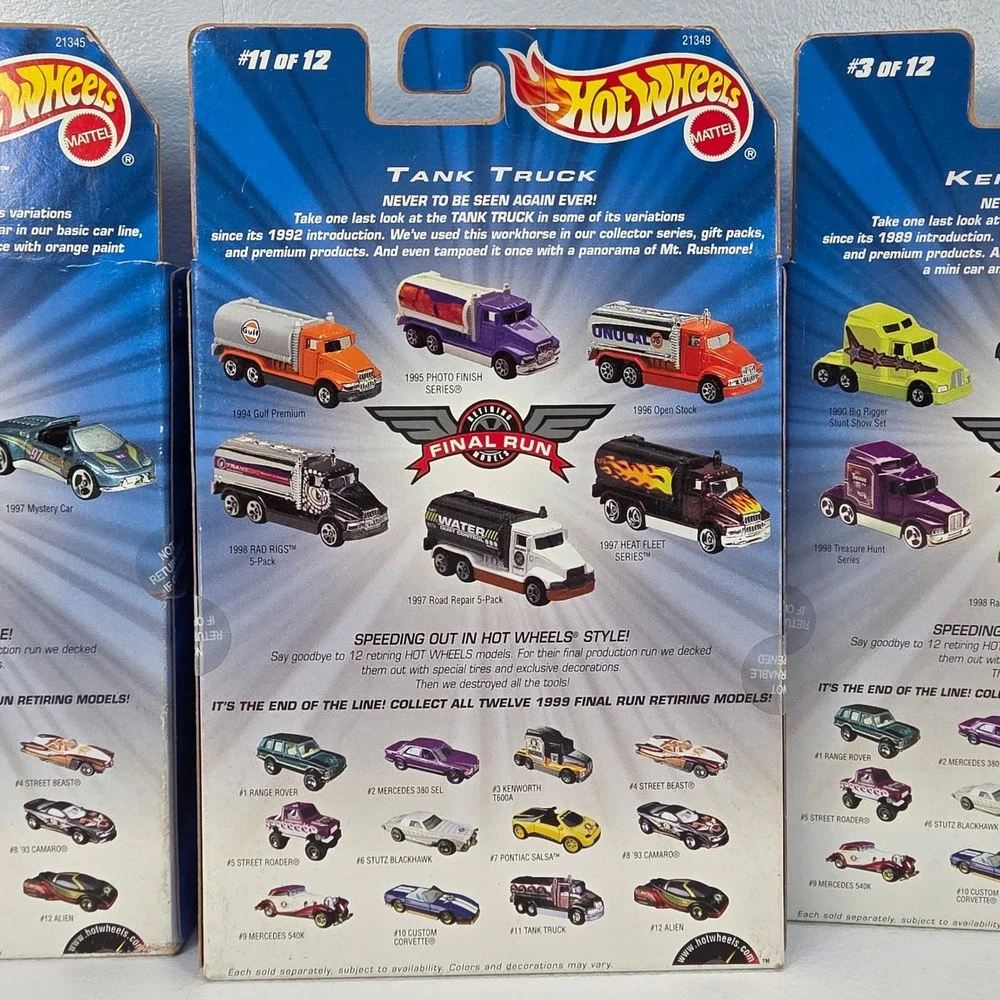 Lot of 3 VTG Hot Wheels 1999 Final Run Pontiac Salsa Tank‎ Truck Kenworth T600A